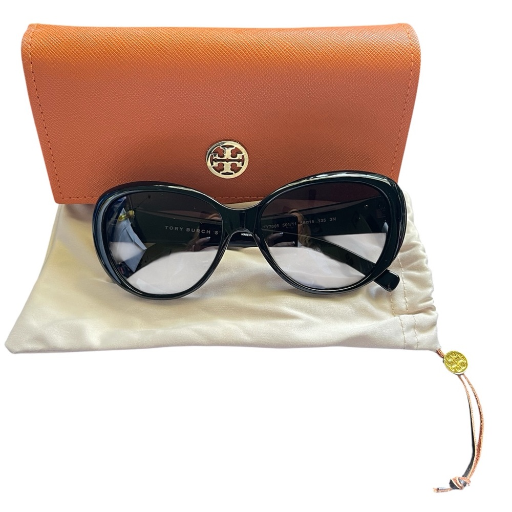 Tory Burch Black Oversized Sunglasses with Orange Women’s Case (OS)